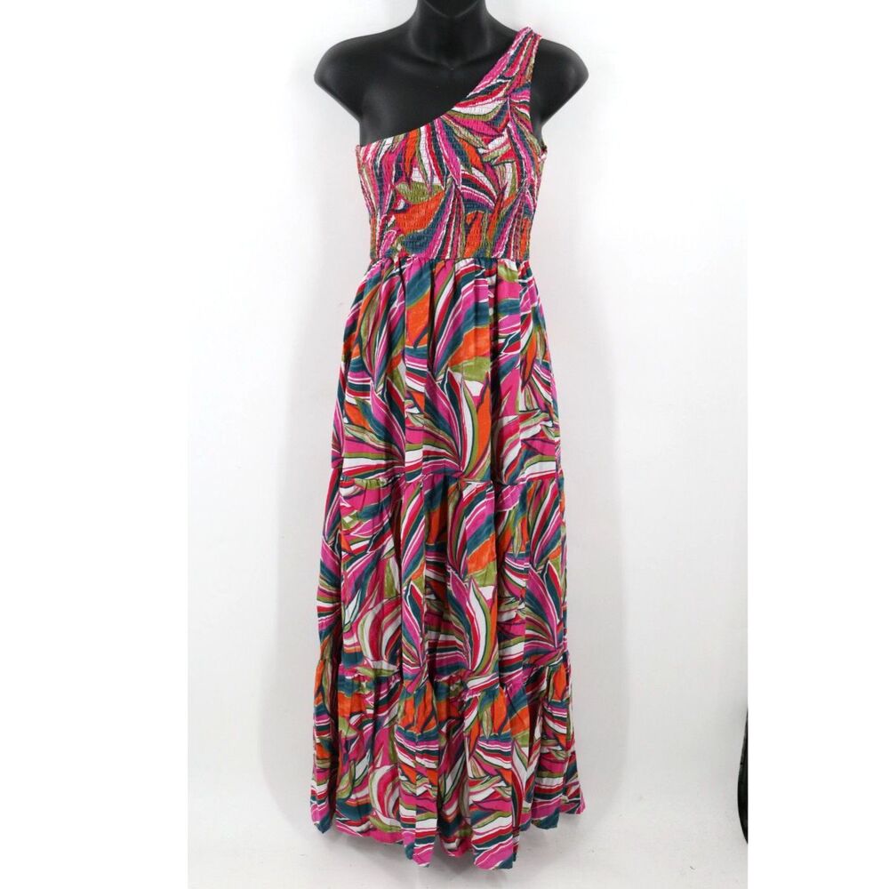 Anthropologie Abel the Label Kelissa Maxi Dress Smocked One Shoulder Bright